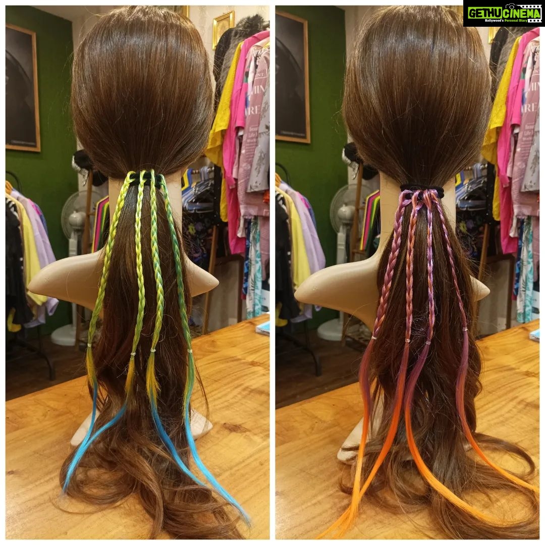 Vanitha Vijayakumar Instagram - Multi colored strands braided hair extensions with rubber bands🌈👧🏻 swipe left to see the available colors🎨 Dm us for price & details📩 #vanithavijaykumarstudios #earring #crystal #stone #style #stylish #chennai #girl #ootd #outfit #clothing #brand #picoftheday #photooftheday #instafashion #instagood #instadaily #shopping #makeup #accessories #styleblogger #fashion #fashionblogger Khader Nawaz Khan Road