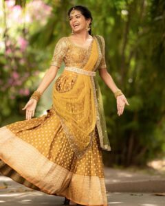 Aditi Shankar Instagram - #navratri2022 with Aditi✨ Day 4: youthful yellow the paragon of happiness and strength . On this 4th day of navarathri I wish you endless cheer and abundant joy. Styled by:- @dr.vinothinipandian Outfits 👗:- @nirali_design_house MUAH💄:- @vijiknr Photographed by 📸:- @camerasenthil Jewellery 💎:- @jjjewellerymart Location:- @avmgardens Digital Patner:- @cognitiveidealab @rrajeshananda AVM Gardens
