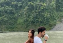 Aditi Vats Instagram - Naya saal, naya gaana.. Thxx from all of us for showing so much love .. @mikasingh @shaaribsabri @toshisabri @aditi__vats @musicandsoundofficial #bts #fun #location #rishikesh #beautiful #travelphotography