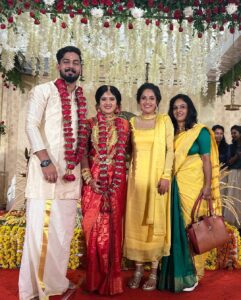 Amrutha Nair Instagram - I cant think of 2 people perfect for this journey than these two let yours life will be beautiful as the love of smile you both have ...happy married life dears❤️ @_aiswarya_devi_official_

Ma costume @shreyasboutique2016 
MUA @roshnistvm

#sativiansmedia