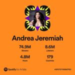 Andrea Jeremiah Instagram - Stepping into #december with #spotifywrapped ☄️ Thank you composers 🙏🏻 thank you @spotify 🙏🏻 thank you listeners 🙏🏻 Can’t wait to see what 2023 has in store for us 💫 Much love ❤️❤️❤️ #itsawrap #spotify #tamil #music #musician