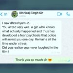 Ansiba Hassan Instagram - After the release of Drishyam2 a lot of people complemented me both directly and indirectly and today the most respected Rishiraj Singh sir complemented me 😍 . Feeling so happy and proud 🥰 Thank you so much for your precious words sir 🙏 I am getting all the appreciations Only because of Jeethu sir , Mohanlal sir , Antony sir and all the cast and crew of D2 , last but not least Thank God 🙏 #ansibahassan #drishyam2 #happy