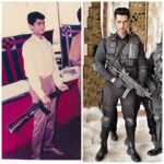 Arjan Bajwa Instagram - How it started and how it’s going .. In school days at a family function to playing an NSG commando in #stateofsiege2611 Protect family- Protect country . . . . . . . . . . . #howitstartedvshowitsgoing #protectfamily #protectcountry #saturdayvibes #m1carbine #guns #indianarmy #instagram #instadaily #motivation #men #mp5 #nsgcommandos #schoollife #thenandnow #bollywood #actorslife