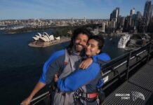 Farhan Akhtar Instagram - When we were on top down under .. ❤️ #throwback #FarOutdoors #Sydney #bridgeclimb #citywalk #adventure