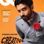 Farhan Akhtar Instagram - Here’s looking at you mere pyaare GQ. Thanks for a fun shoot & chat .. always feel very stylish when on your cover. 😎 Photographer: @manasisawant Stylist: @selman_fazil Writer: @iarunj Hair: @saurabhbhatkar @bbluntindia Make-up: @swapnil_pathare __________________________ Suit, turtleneck, brooch; all by Dior Men (@dior )
