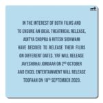 Farhan Akhtar Instagram – #Toofaan will now release on 18th September, 2020