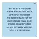 Farhan Akhtar Instagram - #Toofaan will now release on 18th September, 2020