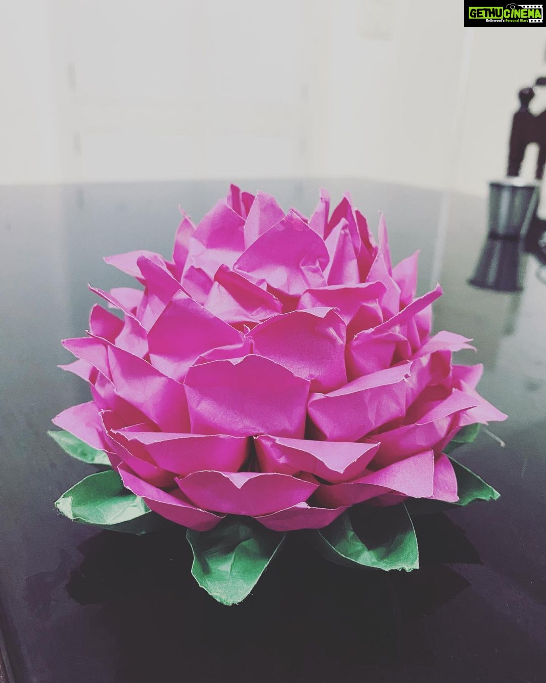 Fathima Babu Instagram - ORIGAMI Lotus 70 pink paper petals and 10 green paper petals