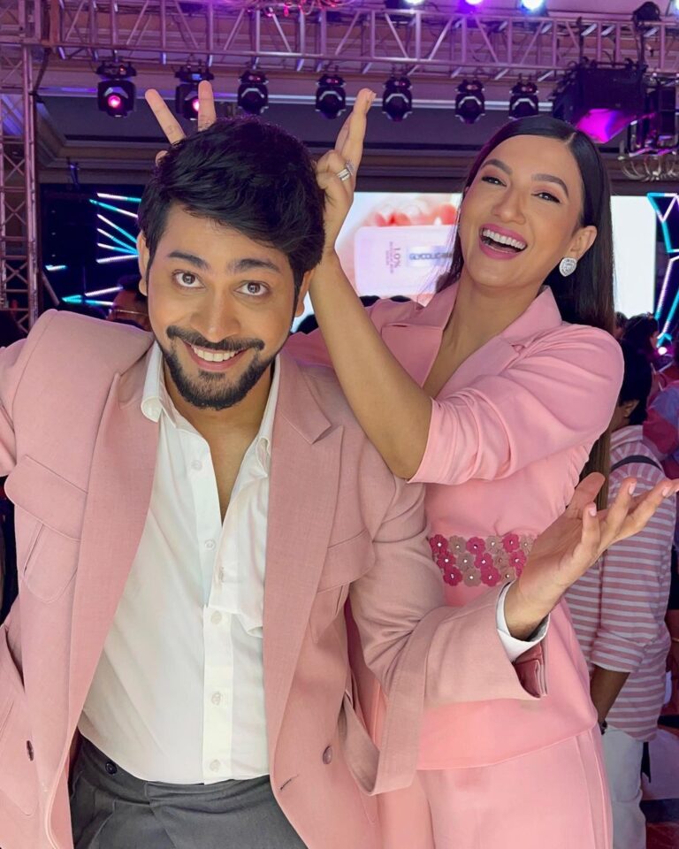 Gauahar Khan Instagram - I’ve always admired @gauaharkhan and the person she’s grown to be, it was quite a moment to finally meet her in person ❤️🥹You’re iconic, G! . Wearing blazer by @karrtikd Pants by @thedashanddot Shirt meri hi hai 100 watt smile courtesy @gauaharkhan