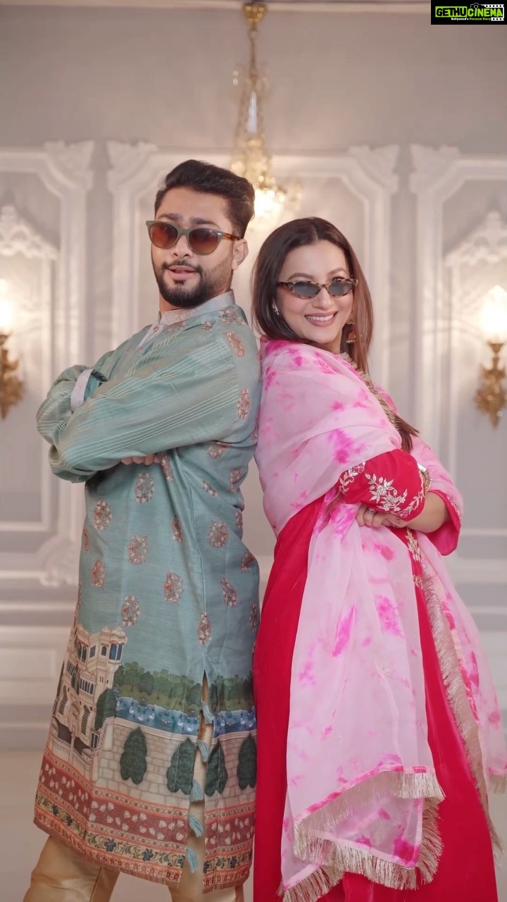 Gauahar Khan Instagram - All ready for the best wedding anthem this year…. #mikadivohti @mikasingh @musicandsoundofficial @StarBharat #starbharat #WeddingAnthem #MikaOnstarbharat #Ad Outfit Gauahar : @aachho Outfit zaid : @gargee_designers Atrangz House