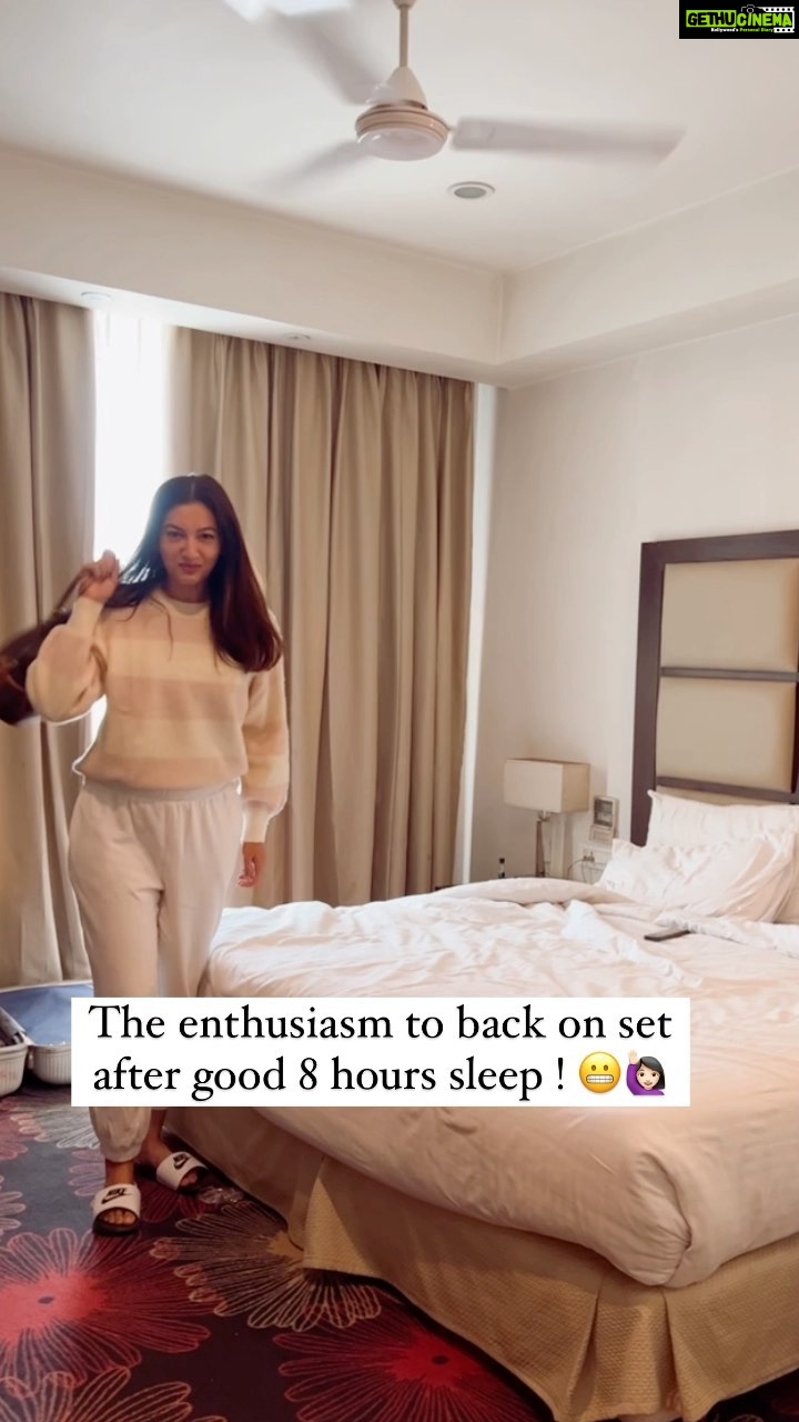 Gauahar Khan Instagram - Heheheh Love it ! #Enthucutlet ππ»ββοΈ good sleep , courtesy the great , efficient team of @aazfilms @ihimanshumehra #akramsirπ¬ Heheheh ! π @zaid_darbar jaanu thanks for the soft slip Ons for my swollen foot π #shootlife #Punjab #trendingreels #funnyvideos