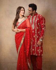 Hansika Motwani Instagram - ✨
•
•
•
•

Mata ki chowki 
Styled by - @mohitrai @aasthasharma @theweddingstyleproject_twsp Assisted by - @dishaalva Outfit - @abhinavmishra_  Jewellery- @razwada.jewels Makeup by -
@makeupbyurmikaur hair - @artistpoonamsolanki