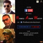 John Abraham Instagram – Gear up to enter the thrilling world of a spy! Join me, @apnabhidu and Robbie on Facebook LIVE tomorrow at 11:30 AM. #RAW

@imouniroy @sikandarkher @RomeoAkbarWalter @viacom18motionpictures @kytaproductions @vafilmcompany @redice_films #AjitAndhare @vanessabwalia @ajay_kapoor_ #DheerajWadhwan @timesmusichub @gaana.official
