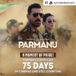 John Abraham Instagram - #Repost @johnabrahament with @get_repost ・・・ #ParmanuCrosses75 days in Cinemas...Grateful to our audience and partners..Thank you, for making it happen!! . . @dianapenty @boman_irani @zeestudiosofficial @kytaproductions @poojafilms @officialreena1999