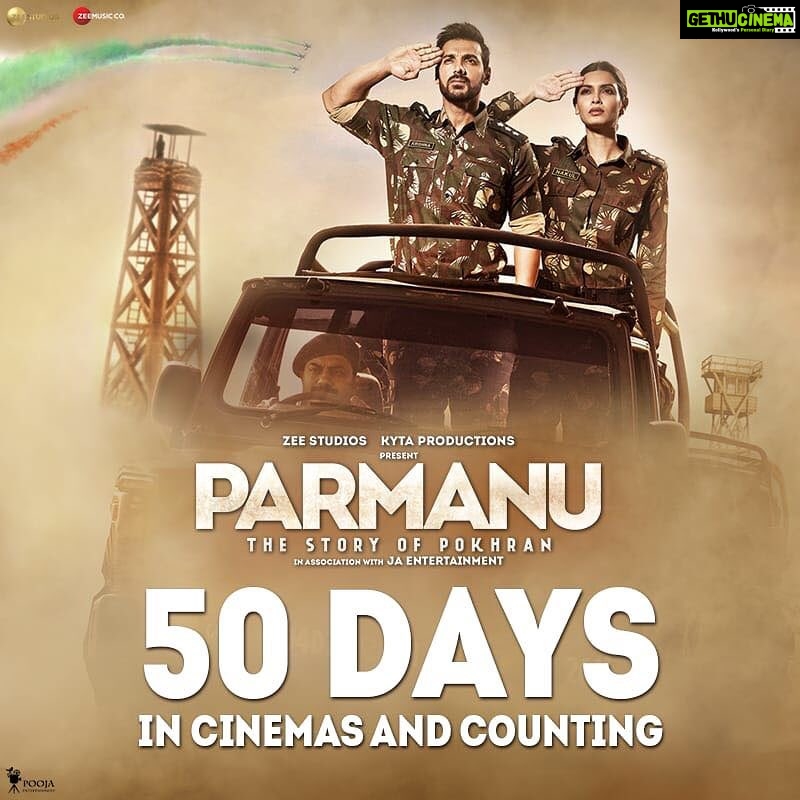 John Abraham Instagram - #Parmanu crosses 50 days at the cinemas! Warmest thanks to all who made us stand strong throughout till date. @dianapenty @boman_irani @zeestudiosofficial @kytaproductions @poojafilms @officialreena1999