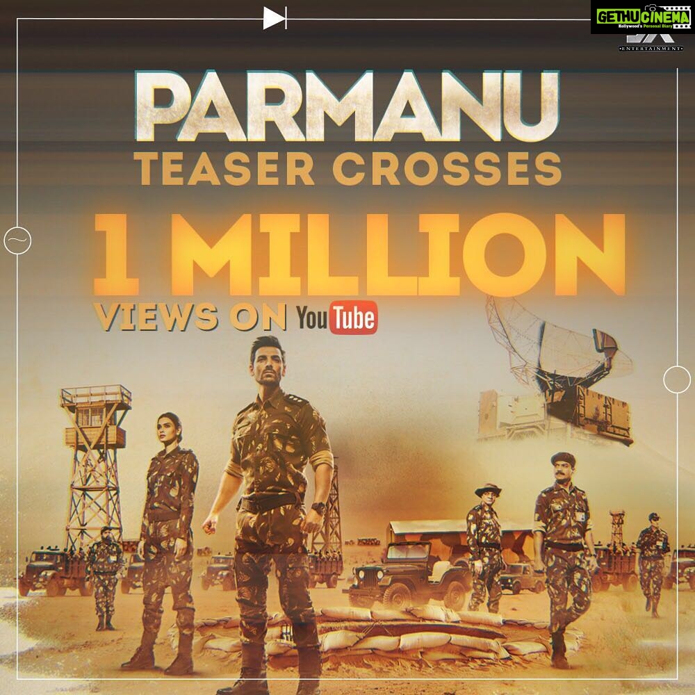 John Abraham Instagram - #ParmanuTeaser crosses 1M+ views with the power of integrity #AgainstAllOdds Watch it once again here: http://bit.ly/ParmanuTeaser! @DianaPenty @bomanirani #AbhishekSharma @SaiwynQ @SanyukthaC @johnabrahament