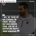 John Abraham Instagram - Come and join me to support NEUFC... Get your tickets now! Buy online at bookmyshow.com Or visit our offline counters at 1) IGAI Stadium, Sarusajai 2) Trends, Rukminigaon, GS Road, 3) Trends, Lalchit Nagar, Ulubari  4) Trends, Police Bazar, Shillong