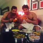 John Abraham Instagram - 2 days to go ... Breakfast and the boys !!!! @varundvn