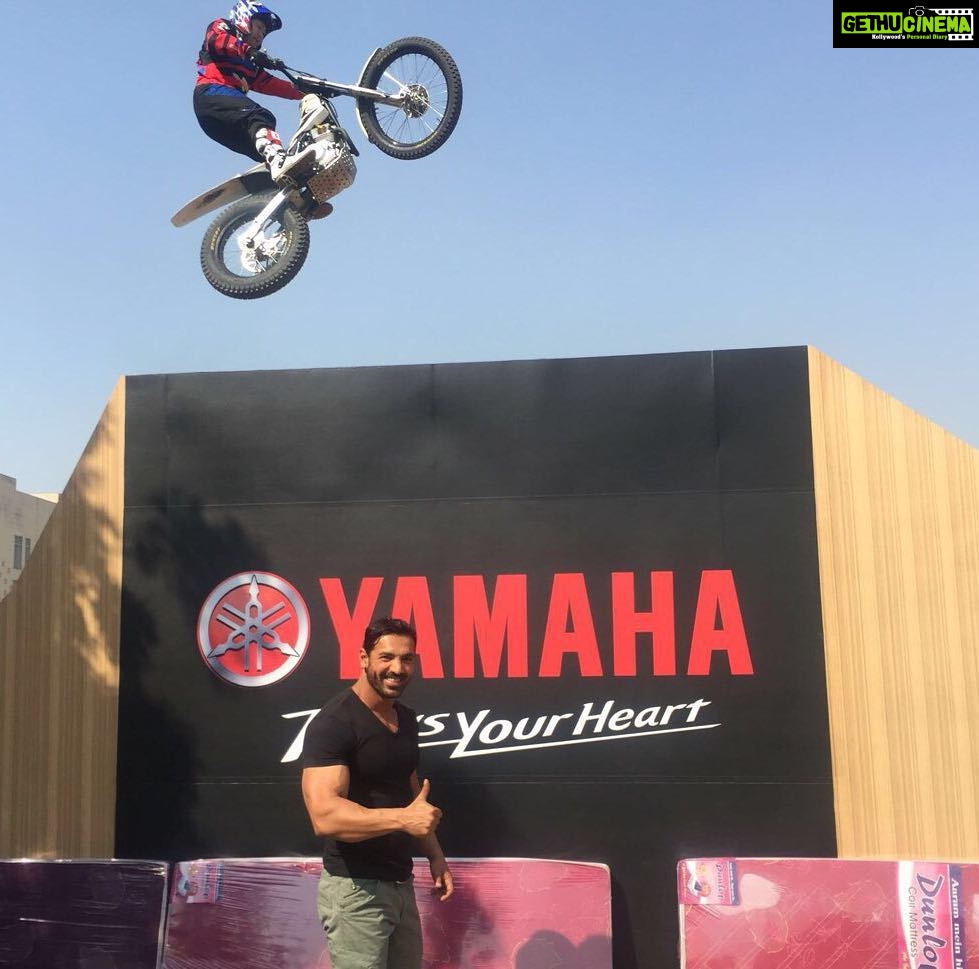 John Abraham Instagram - At the auto expo with yamaha!So proud to be the face of Yamaha !Had a great time watching bikes fly! #live to ride