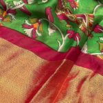 Joy Crizildaa Instagram - Beautiful kalamkari chiffon georgette saree with all over digital print with contrast zari border ❤️ 5 beautiful colors available To place an order Kindly DM ! ❤️ Disclaimer : color may appear slightly different due to photography No exchange or return Unpacking video must for any sort of damage complaints Threads here and there, missing threads,colour smudges are not considered as damage as they are the result in hand woven sarees.