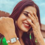 Karishma Sharma Instagram - Who doesn’t miss dressing up and stepping out for a #girlsbrunch on a Sunday afternoon? Cause I sure do! But, we all need to adapt to the current situation and hence I've found a new dress up spot for shoots and spending some ME time – My terrace. I've started enjoying sunsets on my terrace which on some days is my workplace and on others, my happy place where I spend my time ordering things online. 🛍 Today is extra special because my new Ted Baker watch just came in – its serene and chic white colour engraved with Swarovski crystals puts up a smile on my face every time I look at it. It’s Ted O Clock! 💃 Grab one that puts a smile on your face exclusively at the nearest @shoppers_stop store or online at shoppersstop.com #TedBaker #TedBakerWatch #ExclusiveAtSS #shoppersstop