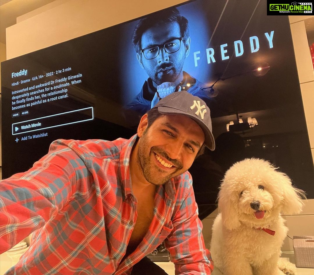 Kartik Aaryan Instagram - Pre Bday celebration of Katori begins by Watching #Freddy on @disneyplushotstar 🙃🖤