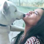 Komalee Prasad Instagram - He is definitely dominating me in every frame. Yet another twilight with @whitehuskywolf ❤️✨ Thank you so much for these pictures with you're boy KC ! @krishnamoturu 🤗
