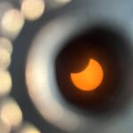 Lakshmy Ramakrishnan Instagram – Partial solar eclipse which was visible in Mumbai on 25/10/2022 at 5.49.pm, shot thru a solar filter by Sri S. Natarajan , lecturer , Nehru planetarium , Mumbai . He shares that he conducts astronomy programs all over India, on honorary basis, nos -9869264477