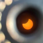 Lakshmy Ramakrishnan Instagram - Partial solar eclipse which was visible in Mumbai on 25/10/2022 at 5.49.pm, shot thru a solar filter by Sri S. Natarajan , lecturer , Nehru planetarium , Mumbai . He shares that he conducts astronomy programs all over India, on honorary basis, nos -9869264477