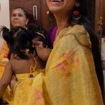 M.M. Manasi Instagram - Day 4 Yellow What an absolutely lovely day with friends and family❤️ Did you see them all in yellow !!!!!! Didn’t I tell you that I am going to be celebrating Colours of Navaratri with all my friends and family!? How cool is my family!!! Also.. absolutely loving this amazing audio series by my @monisshamm bachha 🧡🧡 #Day4 #yellow #ColoursOfNavaratri #reels #reelitfeelit #sarees #sareestagram #sareesofinstagram #family #friends #friendsthatarefamily #festivals #celebration #golu #kuttypattaalam #babysarah #babyrakshan #matchukutta #lakshitthangam #swara