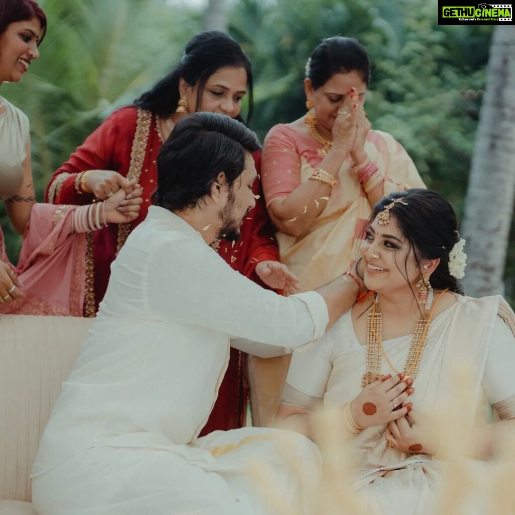 Manjima Mohan Instagram - The most magical moment of our lives❤ ♾ This wouldn't have been possible without the help of a few people. The first person who came on board for our wedding was @jacksonjamesphotography ❤ Thank you jackson for being so supportive, understanding and for introducing us to the team of @the_hue_story Roshini and Suman, the two main pillars of this wedding. Thank you guys for making our wedding look so beautiful. You guys are the best ❤ Reshma a big hug for all the help you did by styling us up exactly the way we had imagined @shimmerme.co ❤ Thank you @vanithaprasad for all the last minute help you did for me and you did it beautifully. ❤ Saloooo I have only one thing to tell you! You are the best and we love you a lot @teamdiamondartistry ❤ Thank you Rekha and the team of Green Meadows, you guys have been so understanding. Providing excellence in your service and hospitality❤ Finally a big thank you to all our family, friends, media and well wishers for always extending your love and support to us❤❤❤ Green Meadows Resort