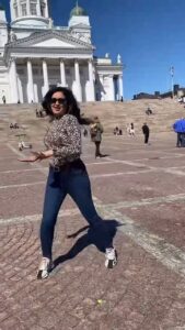 Maryam Zakaria Instagram - “Calm Down “🫶Last time I danced on this beautiful place Cathedral in Helsinki it was 3 year ago 😍 . . #calmdown #helsiniki #finland #travel #traveling #traveldiaries #travelgram #dancereels #trending #trendingreels #visitfinland #cathedral #reelitfeelit #actress #influencer #babycalmdownchallenge #calmdownchallenge #maryamzakaria Helsinki Luthren Cathedral