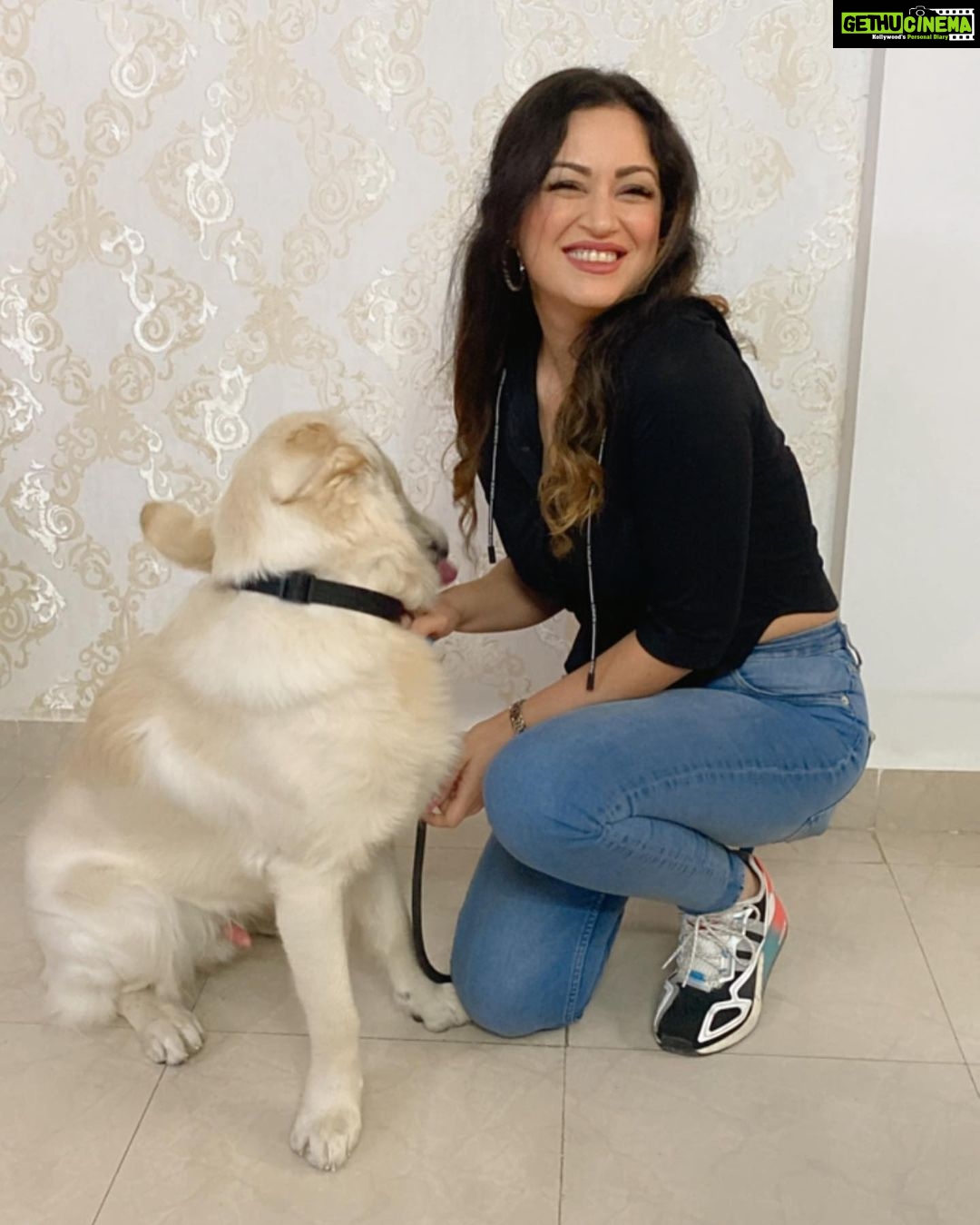 Maryam Zakaria Instagram - It’s not that easy to click pix with @rockycutie2021 but here we go 😂☺️ Happy 10months Rocky . #puppylove #puppy #goldenretriever #love #dog #cutnessoverload #smile #actress #model #influencer Mumbai, Maharashtra