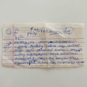 Namitha Pramod Instagram - Swipe right 🙈💛 This letter was written by me and Paru while Achan worked in Qatar.Those were the times when Amma would write pages expressing her affection towards him, and I would wait restlessly to write down how much I missed Achan with my first ever Hero pen,if I’m right.I vividly remember that while I was writing this letter, both Paru @aki_tha_ and I were struggling with severe allergies. However, we never informed Achan any of those dilemmas we came across during that phase of time. Tears welled up when Amma showed me this letter that was written yonks ago.Tomorrow is their 27th wedding anniversary. We are much lucky to have you both as our parents, and I thank God for giving us you. We didn't come from a well-to-do family. Nonetheless, the immense effort our parents put in made us what we are today. You will have me and Paru by your side through thick and thin. We promise ♥️ Advanced Anniversary wishes Acha and Amma ♥️✨ 'NOW YOU KNOW WHY I ALWAYS TALK ABOUT MY FAMILY’☀️