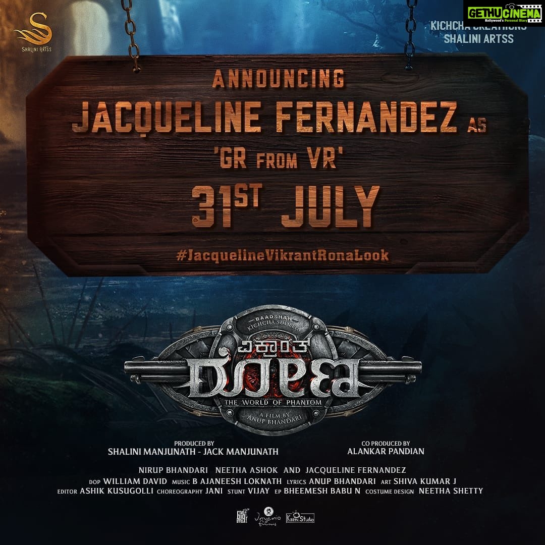 Neetha Ashok Instagram - @jacquelinef143 as GR in VR. Jacqueline Fernande’s first look in @vikrantrona on July 31st. Any guesses what’s GR?? #jacquelinevikrantronalook