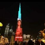 Neetha Ashok Instagram - This actually happened 😍 While I still cannot get into terms with this, it actually happened! All the efforts our entire team has put in the making of #VikrantRona , all the love you guys have showered in making it what it is, all of this was shining so bright when we saw the logo launched in the worlds tallest building @burjkhalifa It gives me a great sense of joy & pride to have been part of this massive initiation by team #VikraantRona & it still leaves me with gossebumps when I think about this emotional moment! While I still stand amazed & it would take me a while to bounce back to reality🙈, I would however want to thank @kichchasudeepa @jack_manjunath_ @anupsbhandari and each of you who showered me & the team with all the love, blessings & constant support! ❤️ Burj Khalifa, Dubai Mall,uae