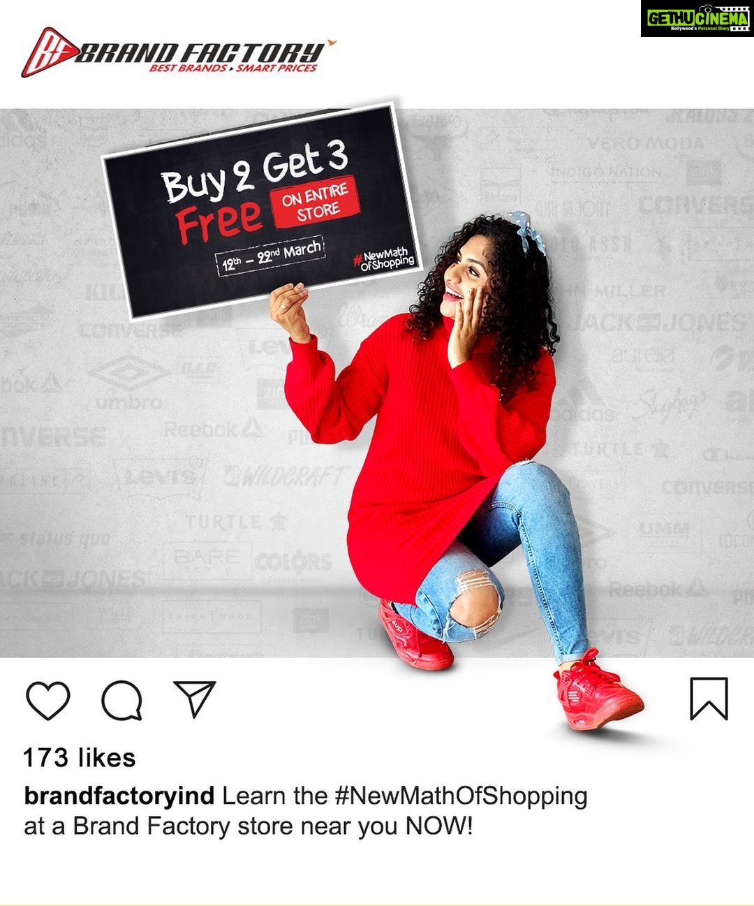 Noorin Shereef Instagram - Get your shopping list π ready because Brand Factory is back with #NewMathOfShopping. . Buy 2 get 3 free on the ENTIRE STORE π€© only till 22nd March. . So rush to your nearest @brandfactoryind store now ! π . #NewMathOfShopping #BrandFactory #ndmplstarsquad #NewMathOfShopping @brandfactoryind
