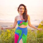 Pragya Jaiswal Instagram - Always be the pop of colour 💚💙💗 . . Outfit @nautanky Earrings @azgaofficial Rings @shopfasaana @azgaofficial Styled by @anshikaav Team @roshiijain