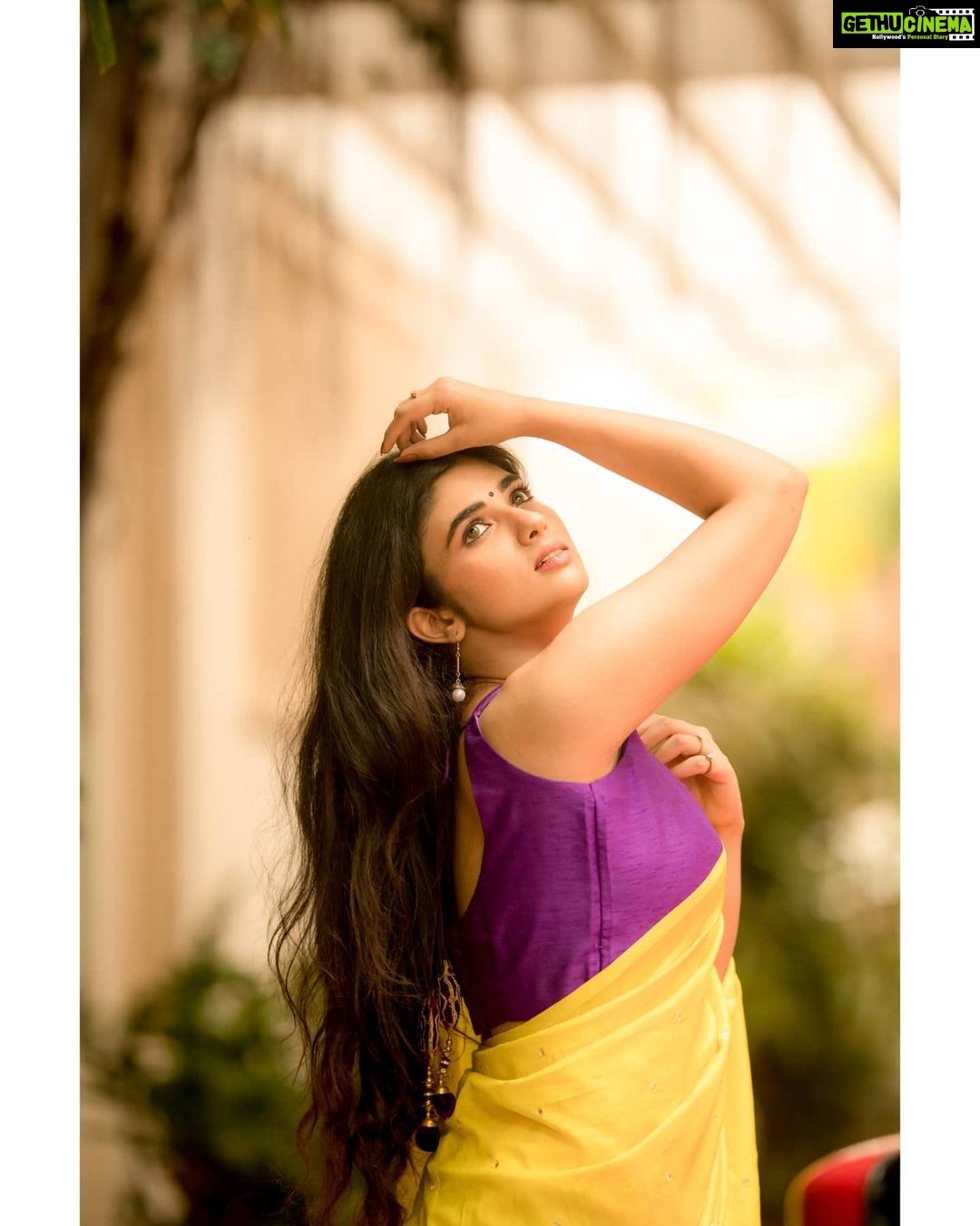 Pragya Nagra Instagram - This colour combo💜💛 Costumes - @ivalinmabia Stylist - @priyaregan_mb Photography - @camerasenthil Shoot organised by @rrajeshananda