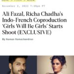 Richa Chadha Instagram - A big thank you to providence ! Our little baby, our pipe-dream, our maiden production, ‘Girls Will Be Girls’ is on the floors in the beautiful state of Uttarakhand. It’s a co-production between @dolcevitafilmsfrance films, @chassagneclaire , @crawlingangelfilms , @sanjay__gulati and our humble @pushingbuttonsstudios! The film has been written and will be directed by Shuchi Talati. Remember this name, she will be a director to reckon with ❣️and stars the beautiful and very talented Kani Kusruti. Keep your eyes peeled for the rest of our spectacular cast , found by the living legend Dilip Shankar! Young actors, should you be so lucky as to get an opportunity to work with him, take it!!! Lots of love from us @alifazal9 and I to you ❣️🫶🏽🫀 #HumbleBeginnings #pushingbuttonsstudios #RiAli #GirlsWillBeGirls #ShuchiTalati