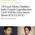 Richa Chadha Instagram – A big thank you to providence ! Our little baby, our pipe-dream, our maiden production, ‘Girls Will Be Girls’ is on the floors in the beautiful state of Uttarakhand. It’s a co-production between @dolcevitafilmsfrance films,  @chassagneclaire , @crawlingangelfilms , @sanjay__gulati and our humble @pushingbuttonsstudios! The film has been written and will be directed by Shuchi Talati. Remember this name, she will be a director to reckon with ❣️and stars the beautiful and very talented Kani Kusruti. Keep your eyes peeled for the rest of our spectacular cast , found by the living legend Dilip Shankar! Young actors, should you be so lucky as to get an opportunity to work with him, take it!!! 
Lots of love from us @alifazal9 and I to you ❣️🫶🏽🫀 
#HumbleBeginnings #pushingbuttonsstudios #RiAli #GirlsWillBeGirls #ShuchiTalati