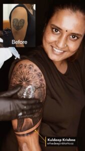Roshna Ann Roy Instagram - This was my second tattoo, both have been inked by @thedeepinktattooz  only !!!🤎🤞🏾🤟

This is never an easy task and requires an artist with good training and experience. Not all good tattoo artists are good cover-up artists. Cover up tattoo art is a specialized skill.💯 thank u @kuldeepkrishna369  for this amazing work 🧡♥️
U nailed it man 👨 🤟🔒

The staff is friendly , they make sure you are comfortable and give you great suggestions and make sure things go in place ! Good products are used and verified ! ! Great experience !!thank u somuch once again for this creative one 🖤🤎❤️‍🔥❤️‍🔥 #tatoo #tatoodesign #tatoogirl #tatooart #tatoostyle #tatooed #tatooideas #tatooartist #tatooink #tatooelephant #tatoolove #tatoosketch #tatoosleeve #tatooinspiration #tatoomodel #tattoolovers #inked #aana #deepink #deepinktattoo #kuldeep #roshnaannroy #kuldeepkrishna369 #kuldeeptatoo #keralatatoos #kerala #keralam  thank u