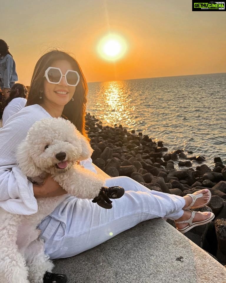 Shama Sikander Instagram - A perfect sunset with my baby Casper 💕💕 . . . #casper #mybaby #sunset #mumbailife #spreadlove #postivevibes #perfectday #actorslife #shamasikander
