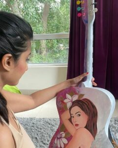 Shamlee Instagram - Work in progress by the beautiful @shamlee_official lending her magic to this 30+ year old guitar for the #wastetovalue #auctiontotakeaction featuring @karthi_offl 🤩 Super delighted to have her on board & we thank you profusely for your support since day one 💚💥
