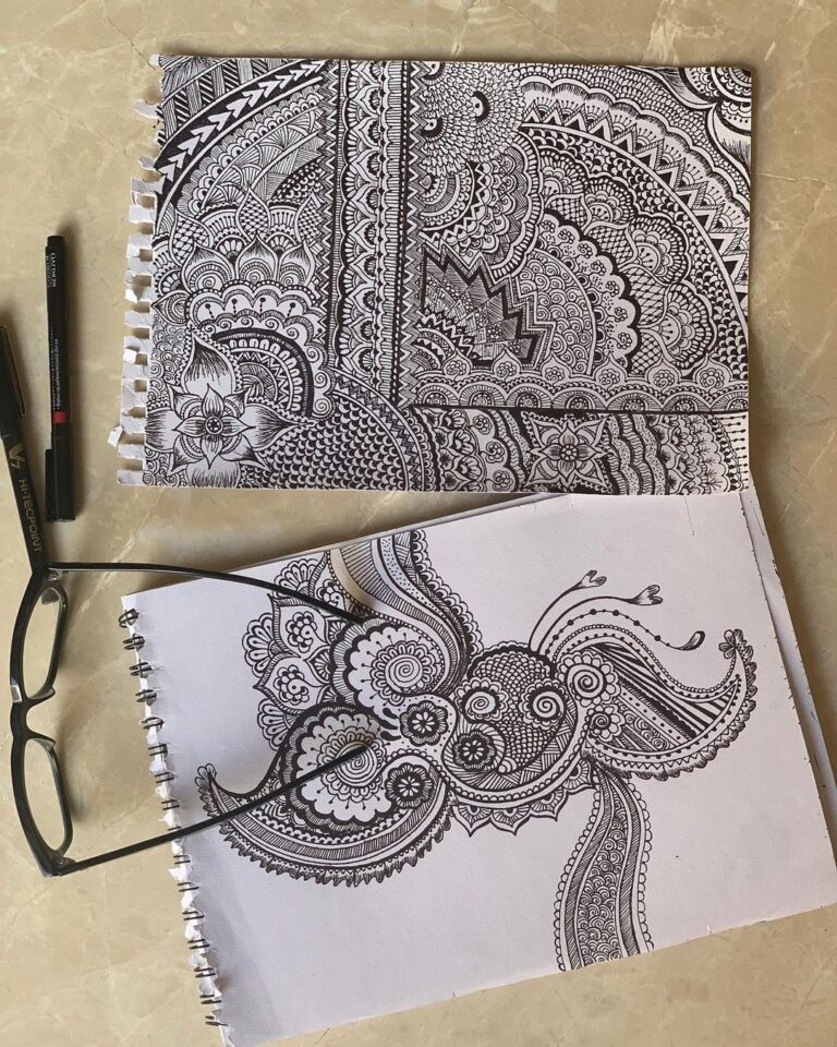 Shefali Jariwala Instagram - “Zen” means “relax”… “tangle” means “pattern”. My way to relax by drawing repeated patterns. That's what Zentangle is ! #SlayAtHome #feminaindia @feminaindia . . . #slay #relax #art #zentangle #stayhome #staysafe #chill #socialdistancing