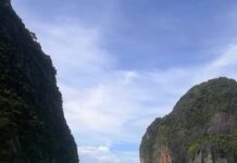 Sherin Instagram - Is this view just stunning? Ahhhhh I miss the ocean, take me back 😭 #sherin #travel #biggboss #biggbosstamil #thailand #phiphiisland #swimsuit #ocean #water #sand #sun Maya Bay, Phi Phi Island, Thailand