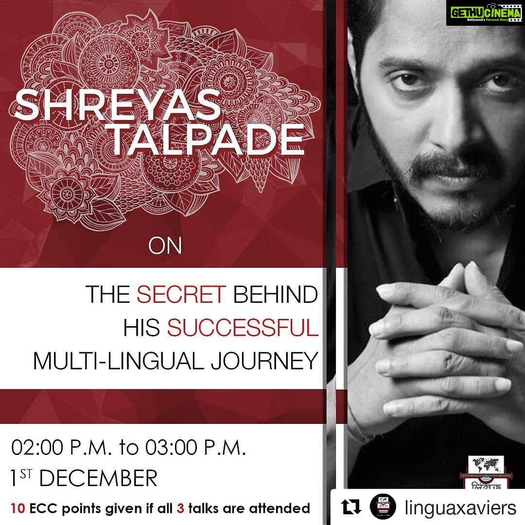 Shreyas Talpade Instagram - #Repost @linguaxaviers (@get_repost) ・・・ Presenting to you, our speaker for the Marathi talk for Lingua’18. 🌟 He has taken Marathi as well as Hindi cinema by storm with his comical and promising acting. From starring in blockbusters like ‘Om Shanti Om’ to ‘Golmaal Returns’, this actor surely has a million stories worth telling! Presenting, SHREYAS TALPADE (@shreyastalpade27), on ‘the secret behind his successful multi lingual journey so far.’ Head over to our Facebook (Lingua 2018) to register!