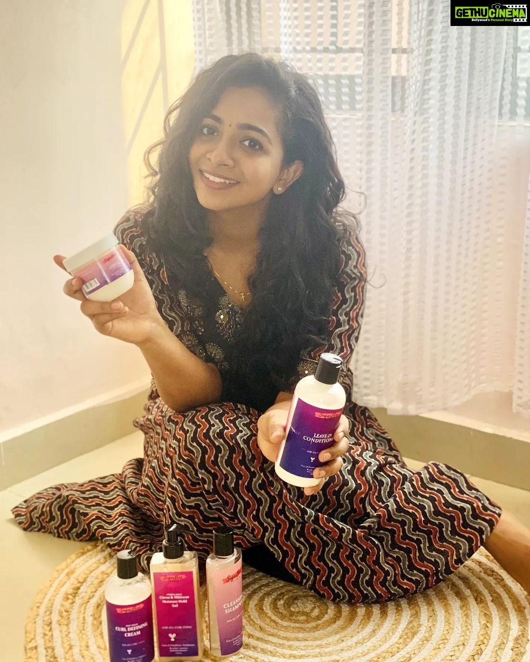 Sneha Babu Instagram - I tried the @sugarboo_curls Curly hair range for the very first time and let me tell you I was shocked looking at the results. Really loved the conditioner and defining cream. Highly recommend. 💖 #curlyhair #curlyproducts #curls