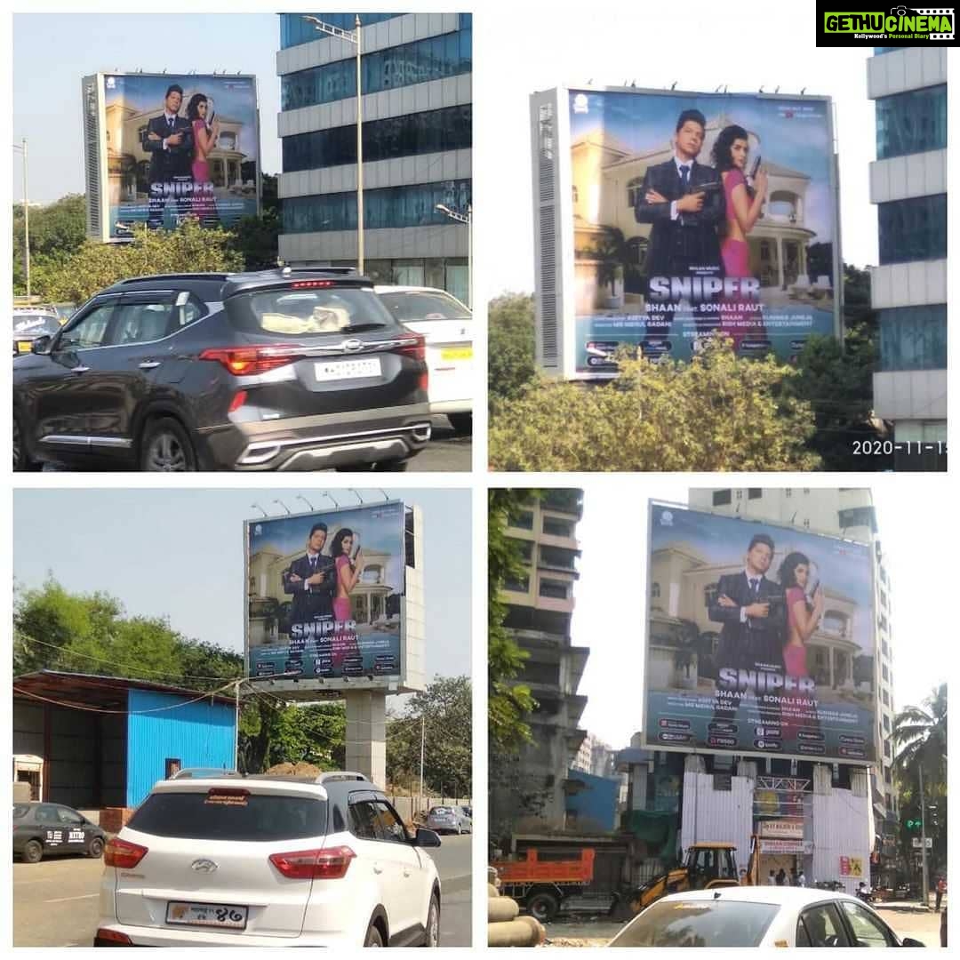 Sonali Raut Instagram - #Repost @singer_shaan...Thankyou @brightoutdoor #YogeshLakhani for your generous gesture of putting up #Sniper hoarding across Mumbai city .. 🤗❤️ @isonaliraut @adityadevmusic @mgmehulgadani #KunwarJuneja @riyazzamlani