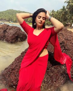 Sreemukhi Instagram - Red HOT! Why NOT?! 😁
Wrapping it up with a saree! 🔥🥰
And this was designed by my dearest @chandrikakancherla in may be 1 hour?!
 I love you @chandrikakancherla 🥰😘

PS- This trip is very close to my heart!❤️🧿

#sreemukhi #redhotwhynot #colagoa #vacation